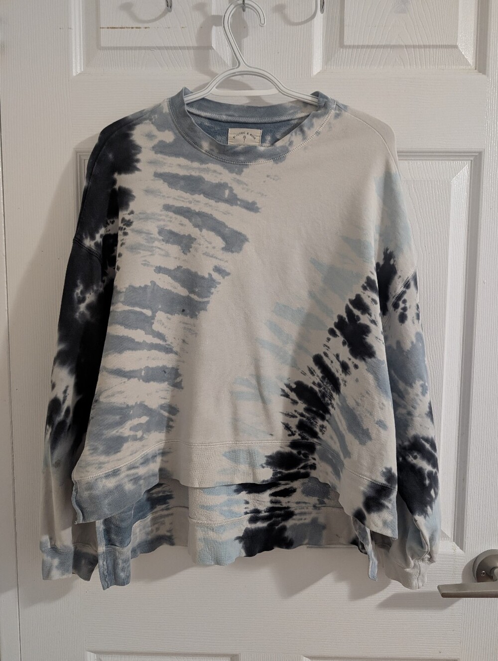 Electric & Rose Tie-Dye Oversized Crewneck Sweatshirt Grey Blue Athleisure XS